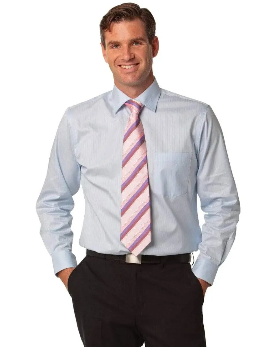 BENCHMARK Men's Self Stripe Long Sleeve Shirt M7100L